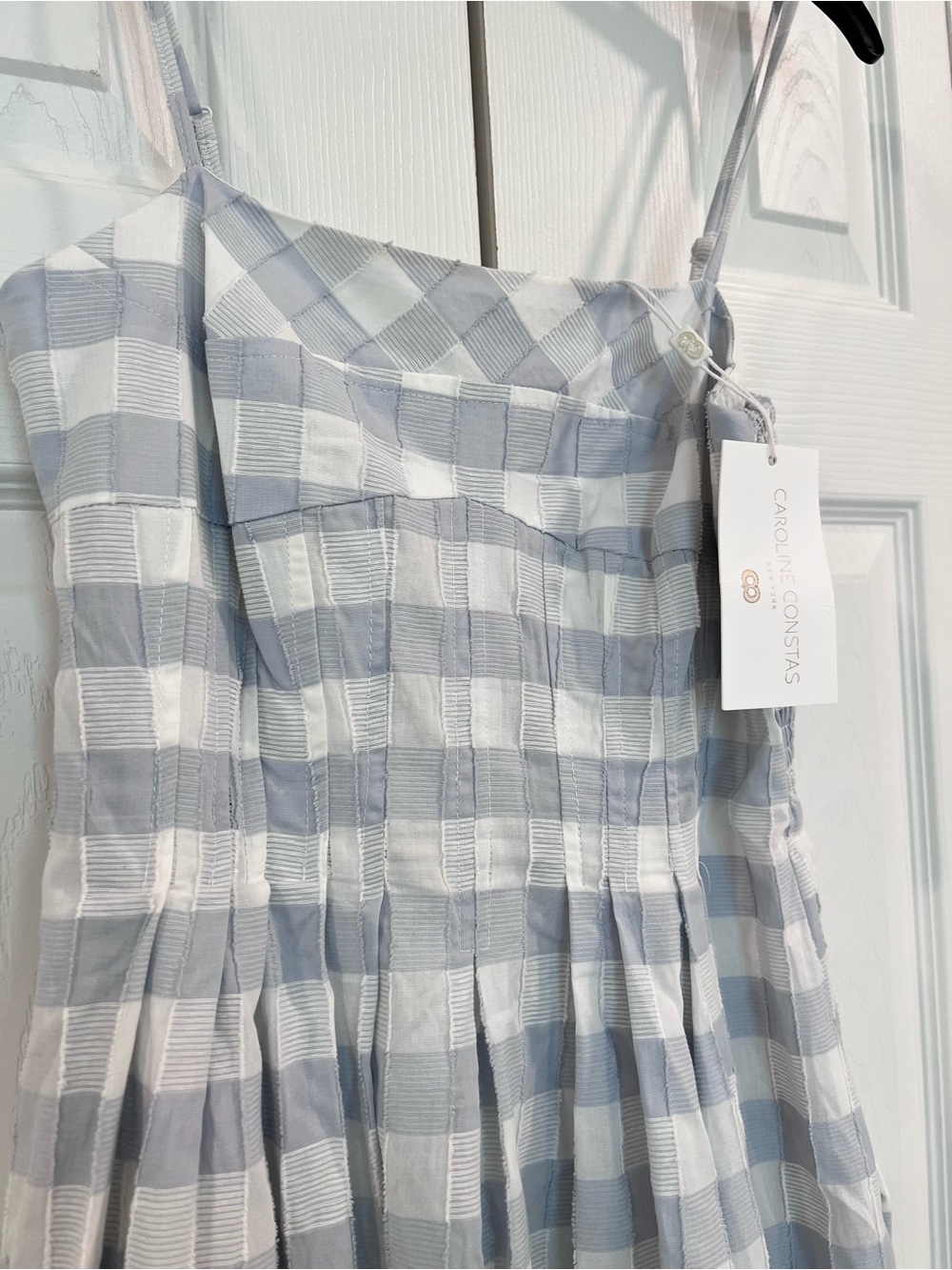 Caroline Constas Periwinkle Blue and White Gingham Spaghetti dress - Picture 7 of 8